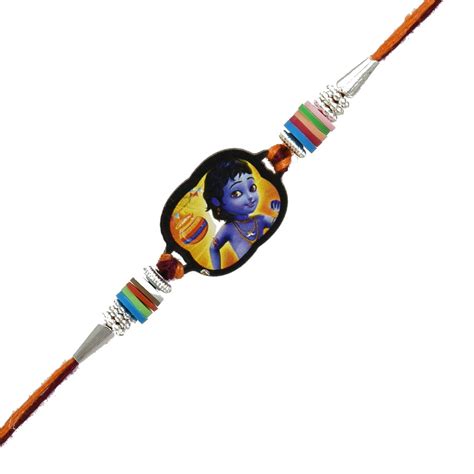 Kanha Bal Krishna Rakhi with Roli Chawal and Raksha Bandhan Greeting C ...