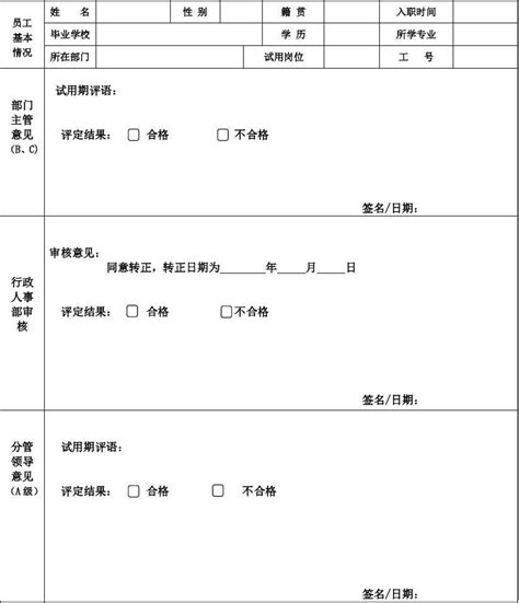 员工转正评估表excel模板_完美办公