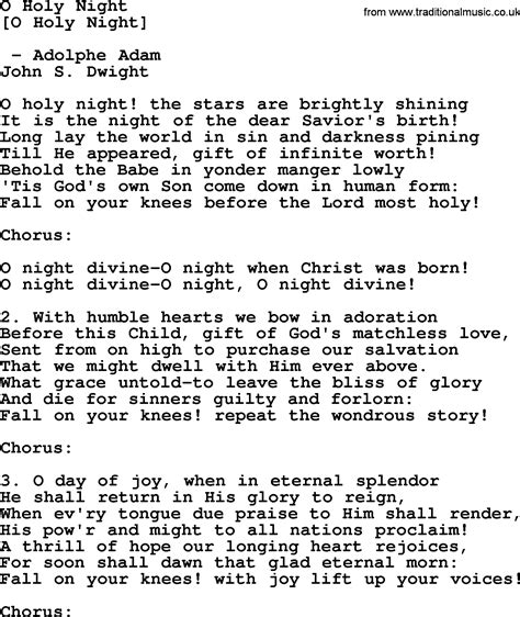 Old English Song Lyrics for O Holy Night, with PDF