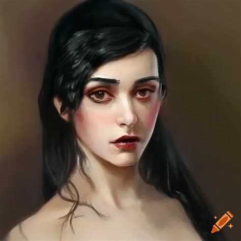 Beautiful fantasy warrior woman with piercing blue eyes and long black hair in armor on Craiyon