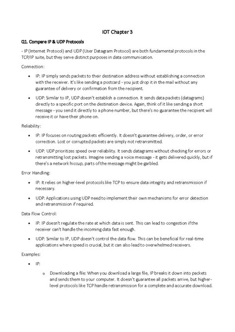 IOT chp 3 - IOT chp 3 - IOT Chapter 3 Q1. Compare IP & UDP Protocols ...