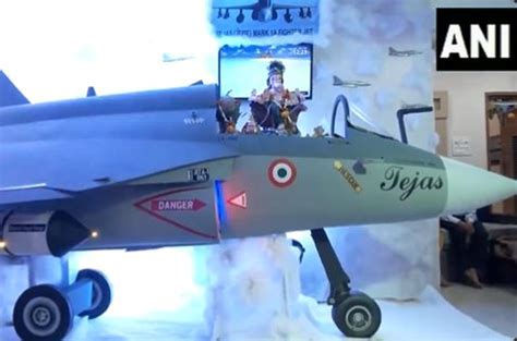 Ganpati idol seated on LCA Tejas Mark 1A fighter jet replica at Mumbai ...