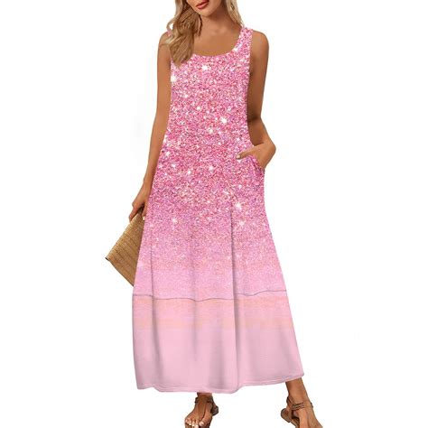 DEJUPE Easter Decorations Elegant Sleeveless Glitter Maxi Dress for ...