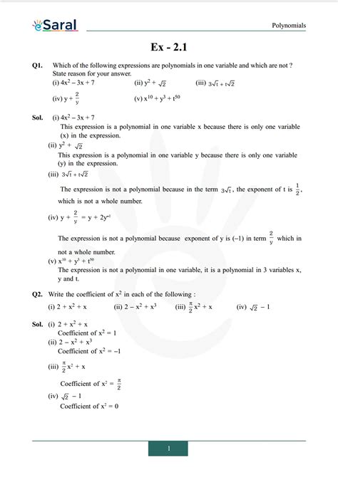 NCERT Solutions for Class 9 Maths chapter 2 Exercise 2.1 - Polynomials ...