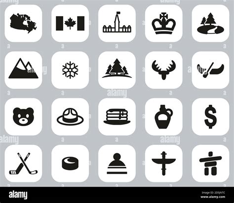 Canada Country & Culture Icons Black & White Flat Design Set Big Stock ...