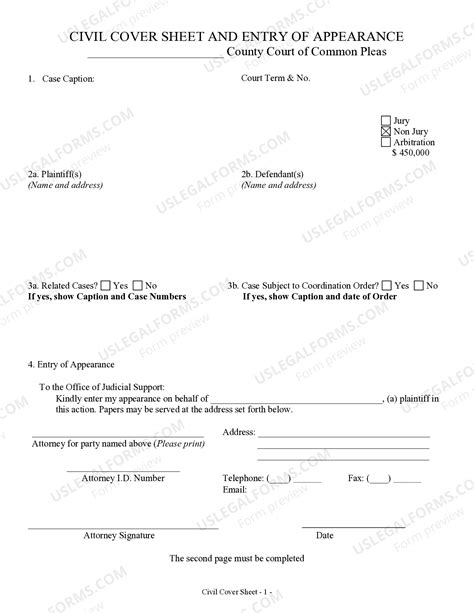 Pennsylvania Civil Cover Sheet for Adult, Minor, Family Name Change ...
