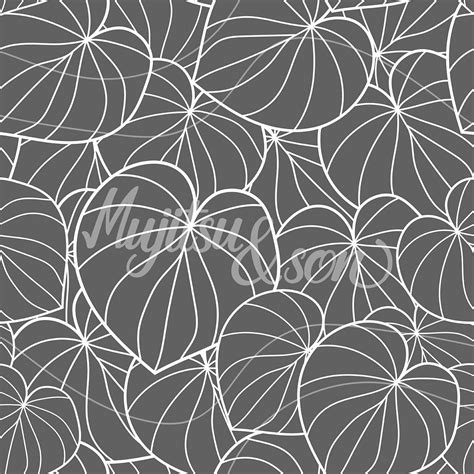 Lineart Tropical Leaves Vinyl Flooring, Gray Decorative Flooring, White ...