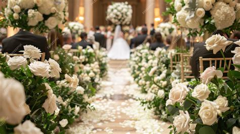 Premium Photo | Elegant Wedding Venue with White Roses and Greenery ...