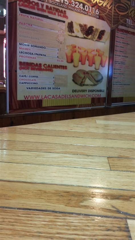 Menu at La Casa del Sandwich restaurant, Philadelphia, 101 E Rockland St