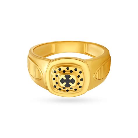 Cross and Dot Pattern Gold Finger Ring For Men