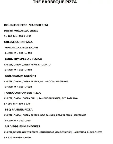 Menu of The Barbeque Pizza, Alkapuri, Vadodara