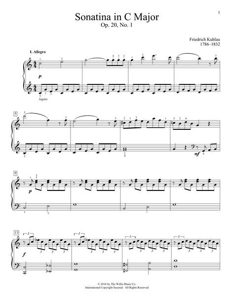 Sonatina In C Major, Op. 20, No. 1 (Educational Piano) - Sheet Music