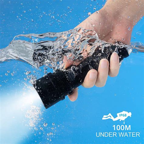 Scube Diving Flashlight IP68 WaterProof Underwater Rechargeable 1850 ...