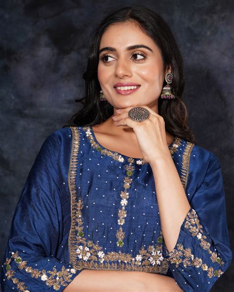 Blue Designer Embroidered Ethnic Kurta Set with Pant & Dupatta ...