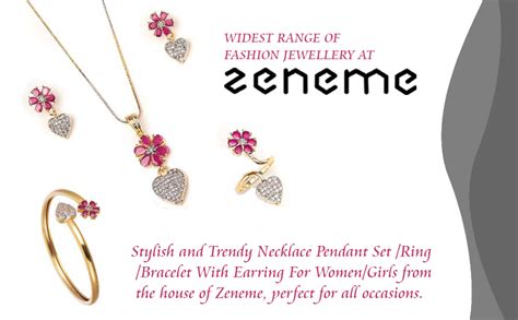 Buy ZENEME Jewellery Set Gold Plated Heart Shaped Red Colored American ...