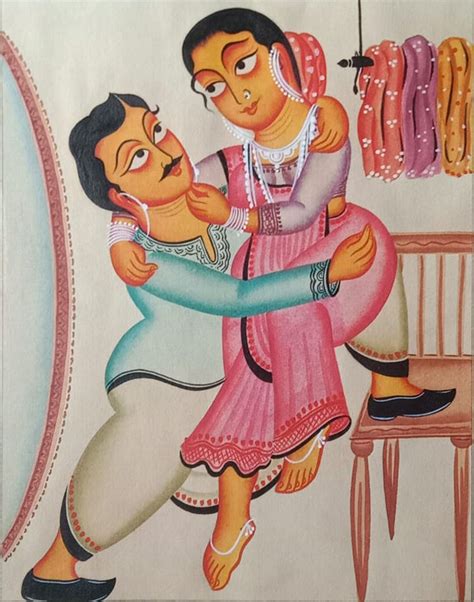Buy Playful Embrace handpainted in Kalighat style by Bapi Chitrakar