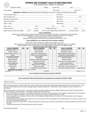 Student Health Information Form PDF - Spring Independent School ...