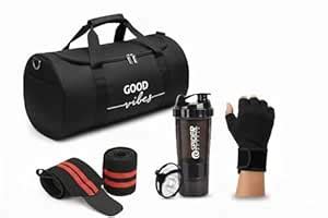 Buy MADHUBALA Good Vibes Gym Combo Set for Men & Women – Black Duffle ...