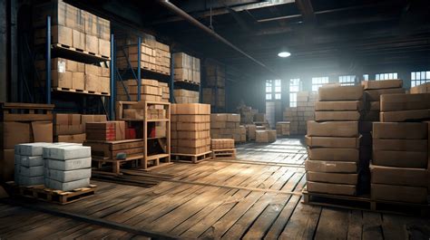 a warehouse with boxes and pallets on the floor. AI generative 32974454 ...
