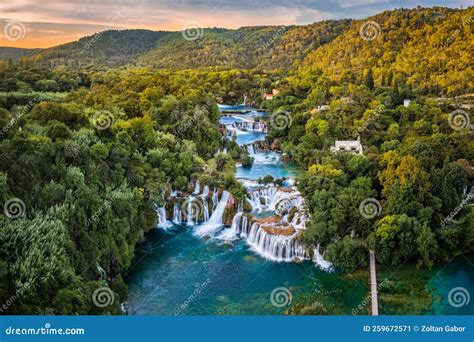 Krka, Croatia - Aerial Panoramic View of the Beautiful Krka Waterfalls ...