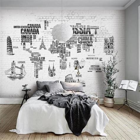 Custom Wallpaper Mural Black White World Map Wallcovering | BVM Home