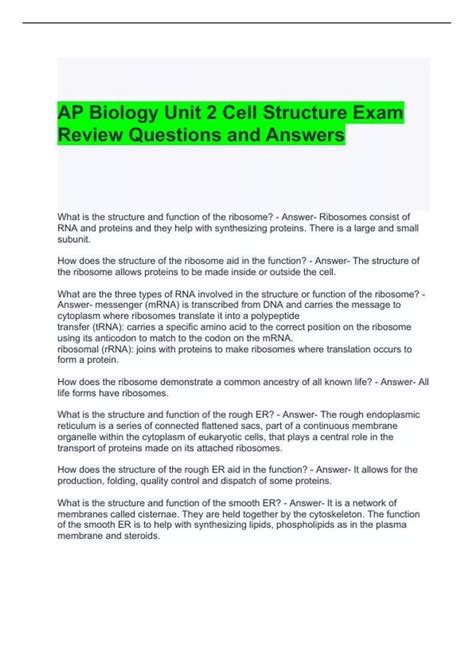 AP Biology Unit 2 Cell Structure Exam Review Questions and Answers 2024 ...
