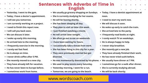 100+ Sentences with Adverbs of Time in English - Word Coach
