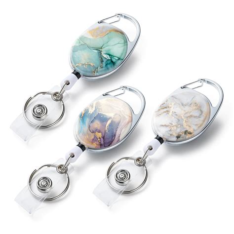 3 Pack Badge Reels Retractable,Double Sided Color Print Pattern Retractable Badge Holders ...