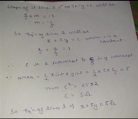 A line is drawn perpendicular to 5x=y+7. Find the equation of the line ...