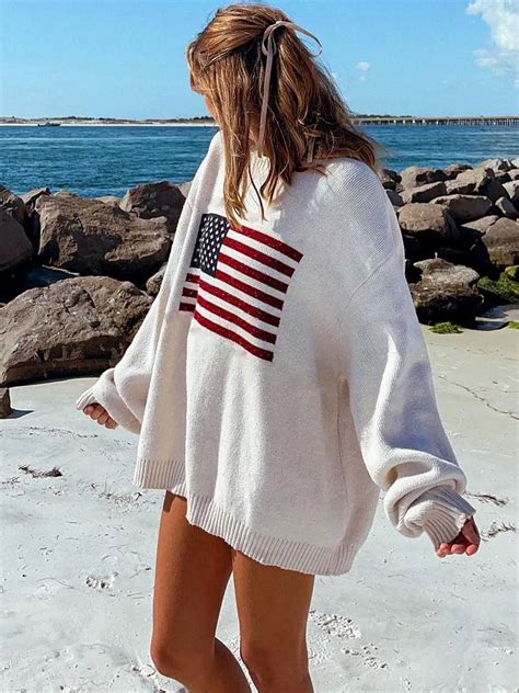 Y2K Women Vintage Ladies Luxury American Flag Knit Sweater Aesthetics ...