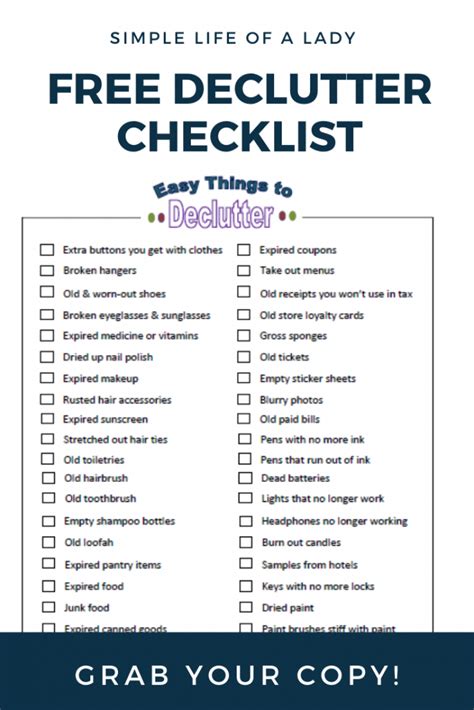 Image result for Decluttering Checklist Free Printable