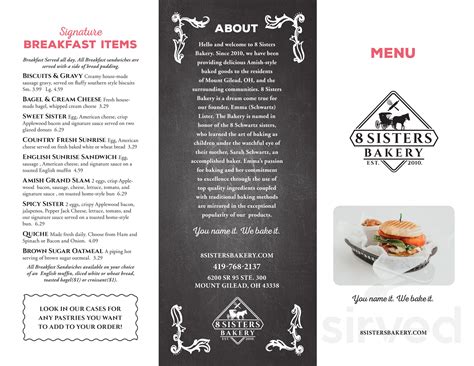 Menu for 8 Sisters Bakery & Cafe in Mt Gilead, OH | Sirved