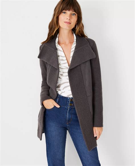 Petite Mixed Faux Suede Coatigan