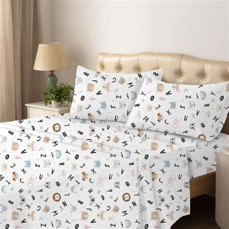 Microfibre Kid's Alphabetical Cartoon King Bedsheet with 2 Regular Size ...