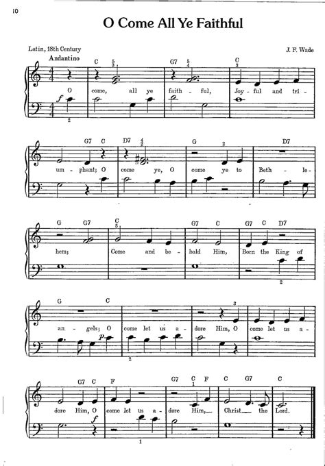 O Come All Ye Faithful - Digital Piano Keyboard Sheet Music Early ...