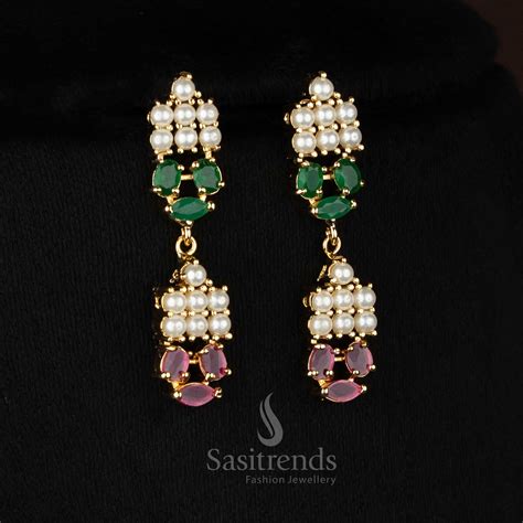 Micro Gold Pearl Marquise American Diamond Necklace Set – Sasitrends