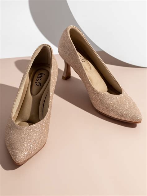 Buy Now Women Rose Gold Embellished Pointed Toe Slim Heeled Pumps