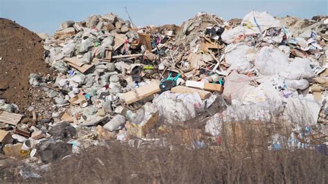 Pollution concept. Garbage pile in trash dump or landfill. Global ...