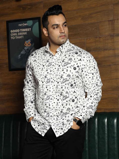 Buy Merry Christmas Printed Cotton Full Shirt Men's Plus Size Online ...