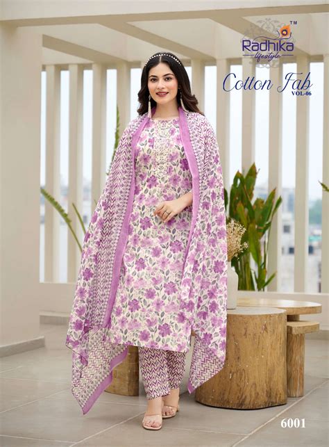 RADHIKA LIFESTYLE COTTON FAB VOL 6 COTTON PRINT FANCY WORK KURTI COMBO ...