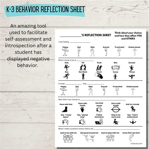 Behavior Reflection Sheet Elementary, Elementary Student Behavior ...