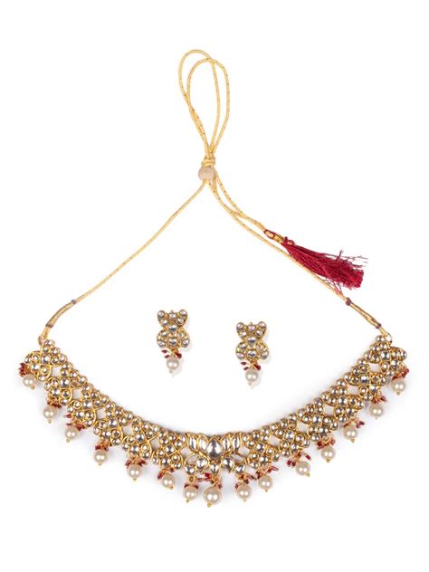ZAVERI PEARLS Gold Tone Lotus Design Kundan & Pearls Jewellery Set For ...