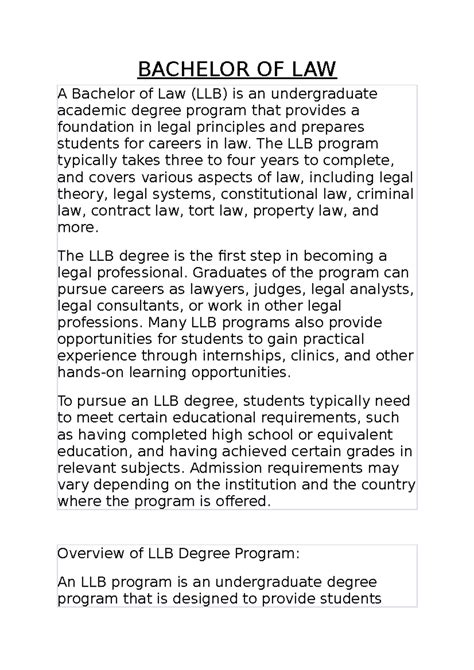 Bachelor OF LAW - BACHELOR OF LAW A Bachelor of Law (LLB) is an ...