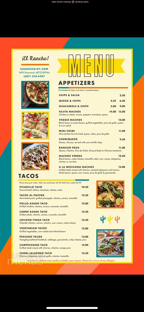 Menu at El Rancho Mexican Restaurant, Watkins Glen