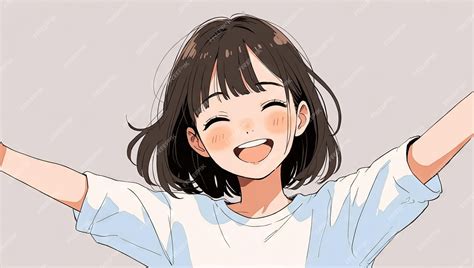 Hand drawn illustration of happy girl for background or wallpaper Anime ...