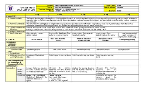 Image result for Grade 7 12 Daily Lesson Log