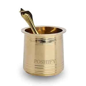 POSHIFY Brass Heavy Pancha Patra with Spoon - Sacred Hindu Puja Set for ...