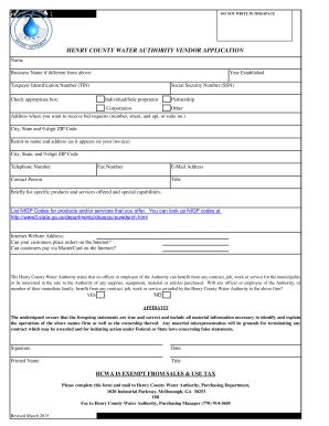 GA Henry County Water Authority Vendor Application 2015-2026 - Fill and ...