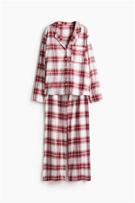 Flannel Pajamas - White/red plaid - Ladies | H&M US