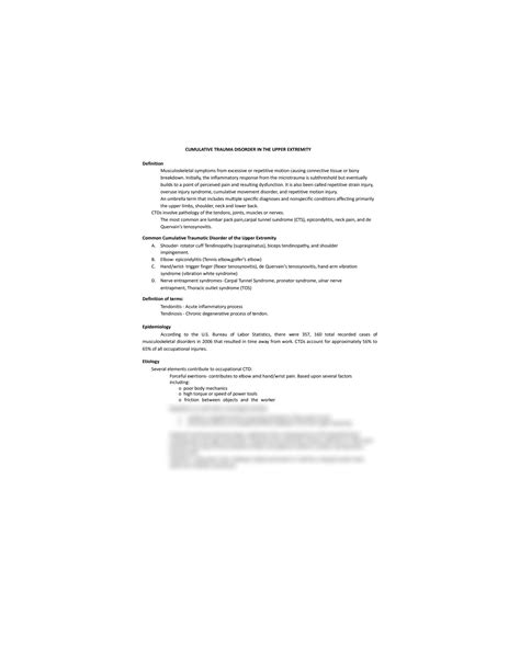 SOLUTION: Cumulative trauma disorder in the upper extremity - Studypool